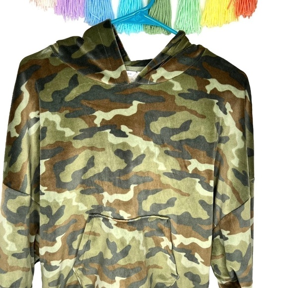 American Eagle Plush Soft Long Sleeve Hooded Camo Camouflage Pullover Sweatshirt - Picture 3 of 13